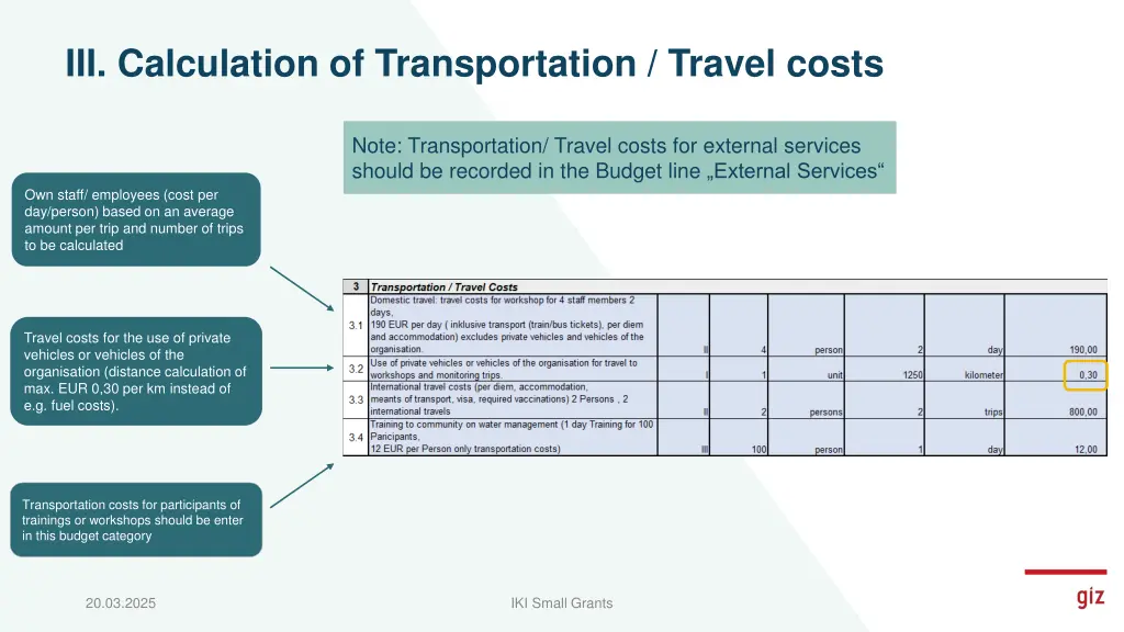 iii calculation of transportation travel costs