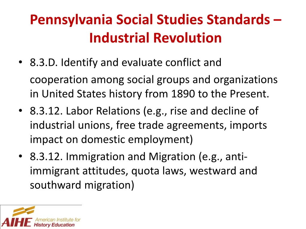pennsylvania social studies standards industrial