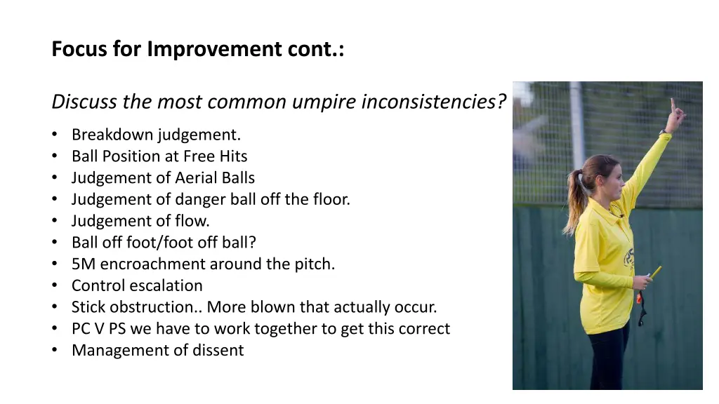 focus for improvement cont