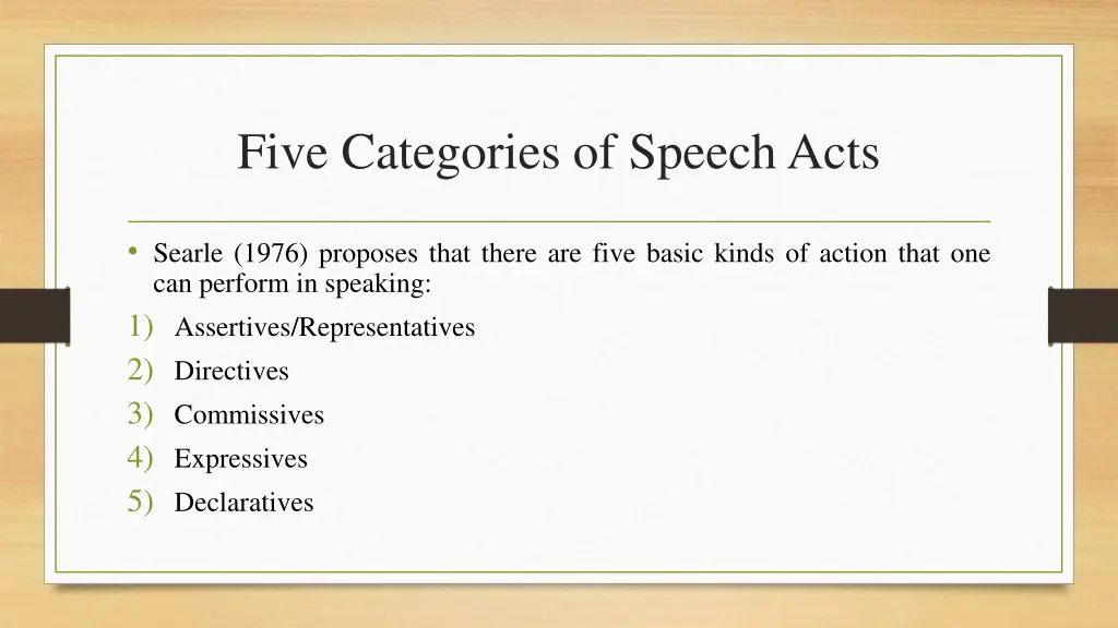 five categories of speech acts