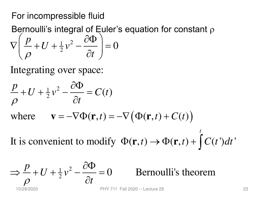 for incompressible fluid