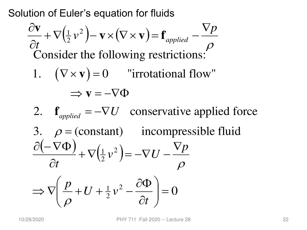 solution of euler s equation for fluids v t