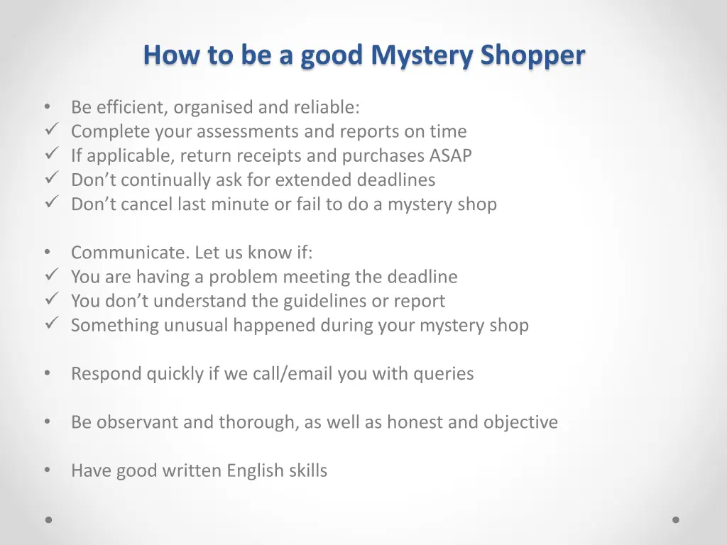 how to be a good mystery shopper