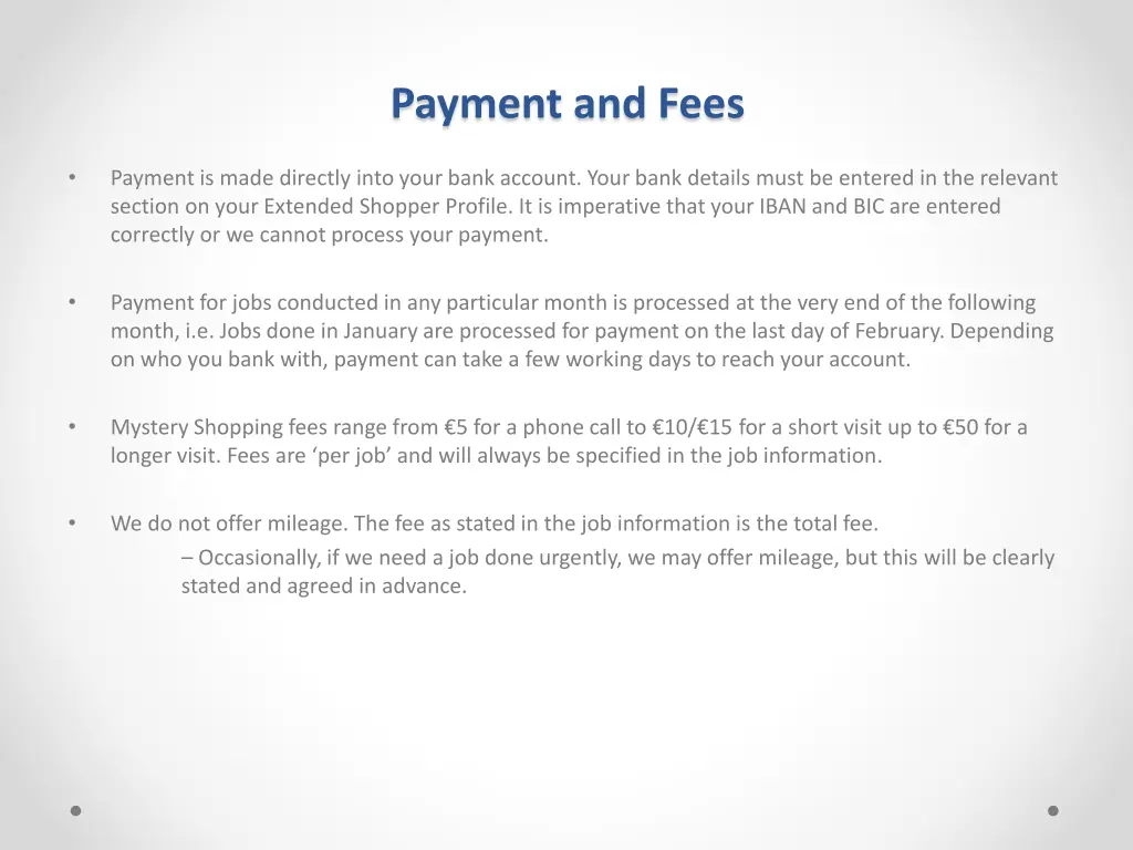 payment and fees