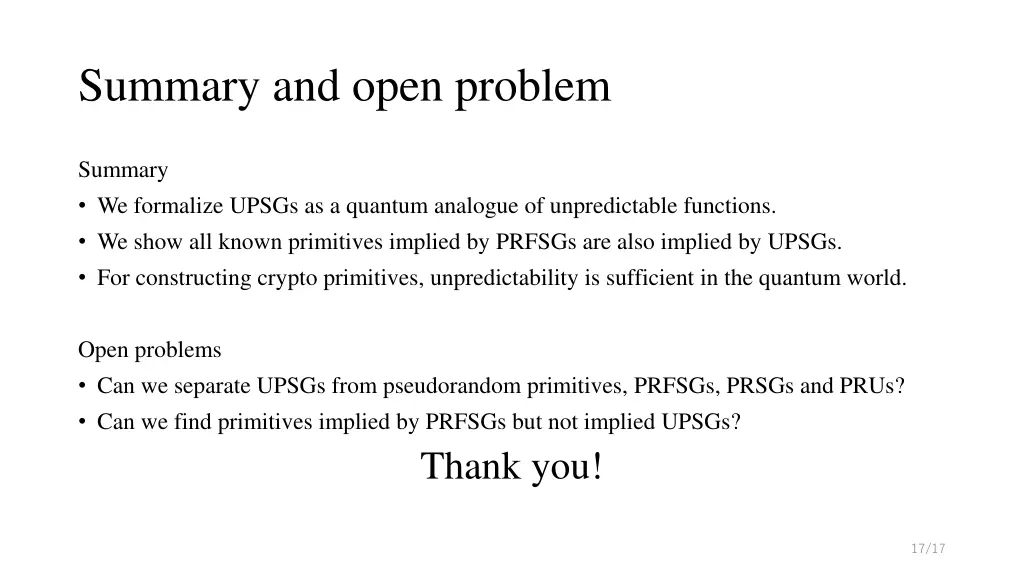 summary and open problem