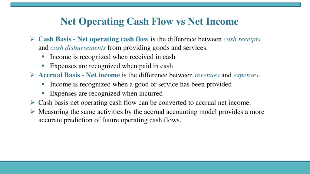 net operating cash flow vs net income