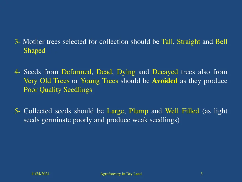 3 mother trees selected for collection should