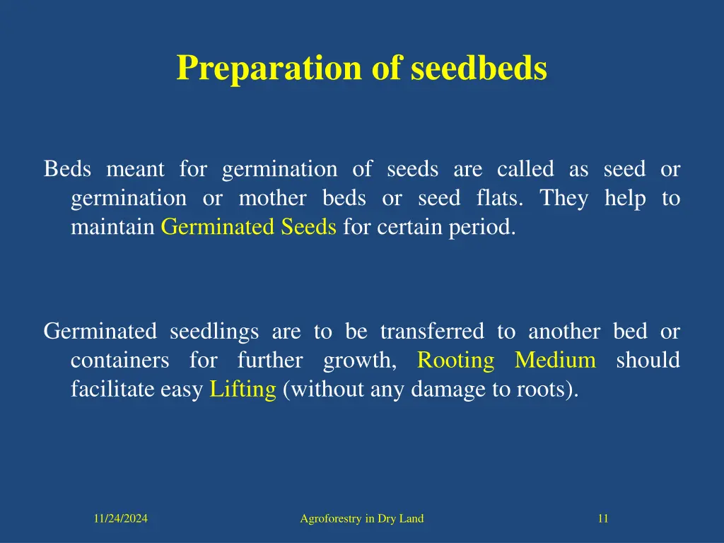 preparation of seedbeds