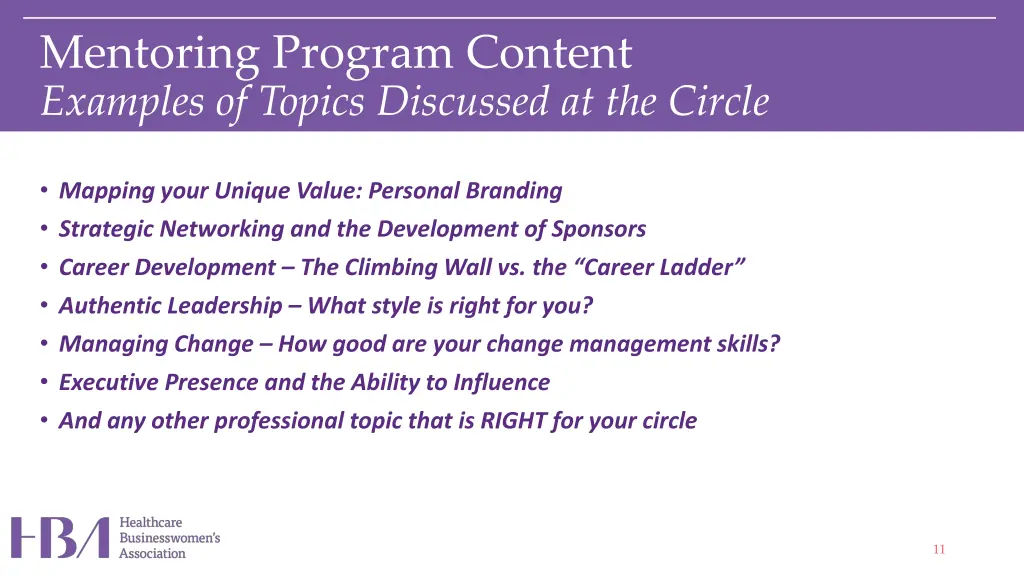 mentoring program content examples of topics