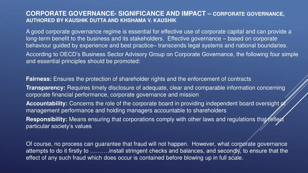 corporate governance significance and impact