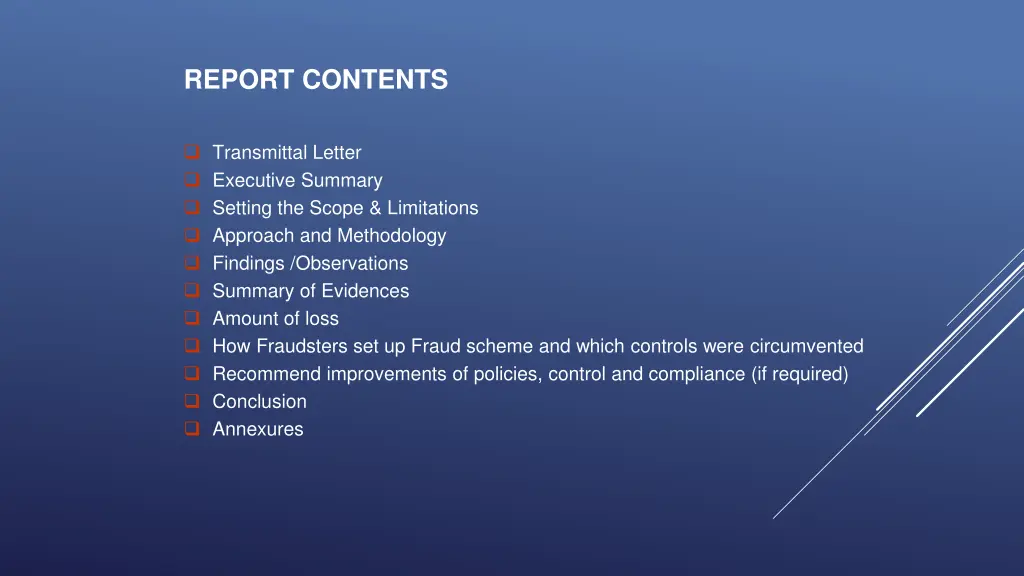 report contents