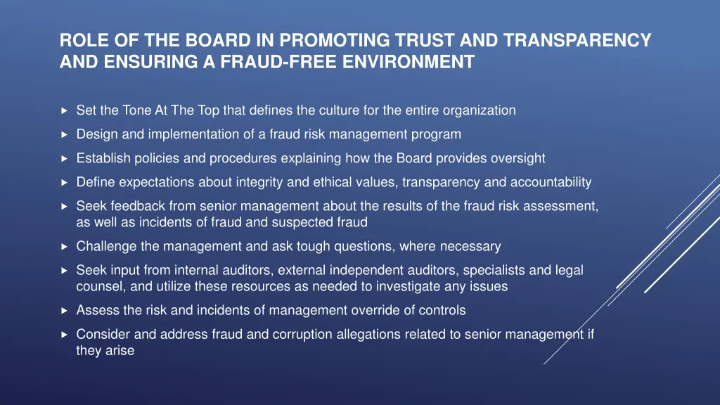 role of the board in promoting trust