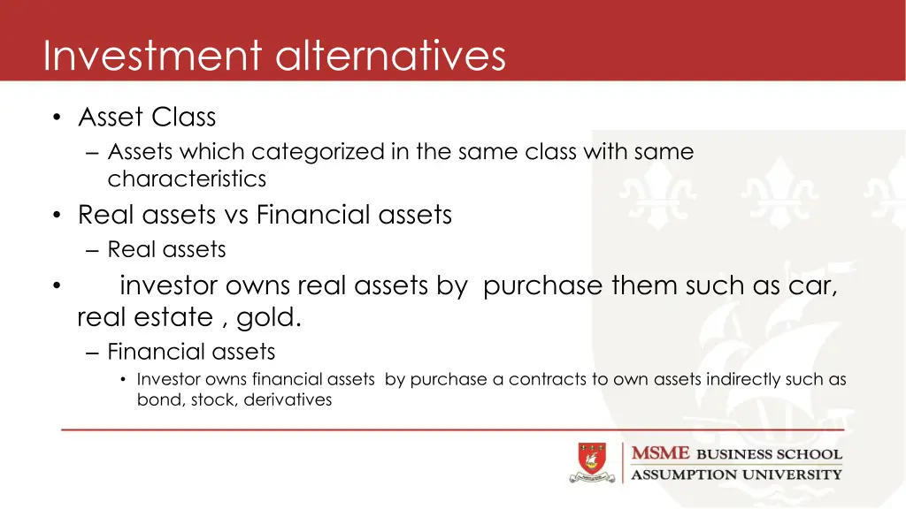 investment alternatives