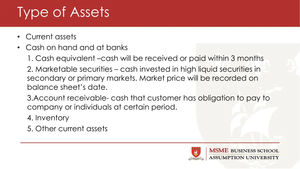 type of assets