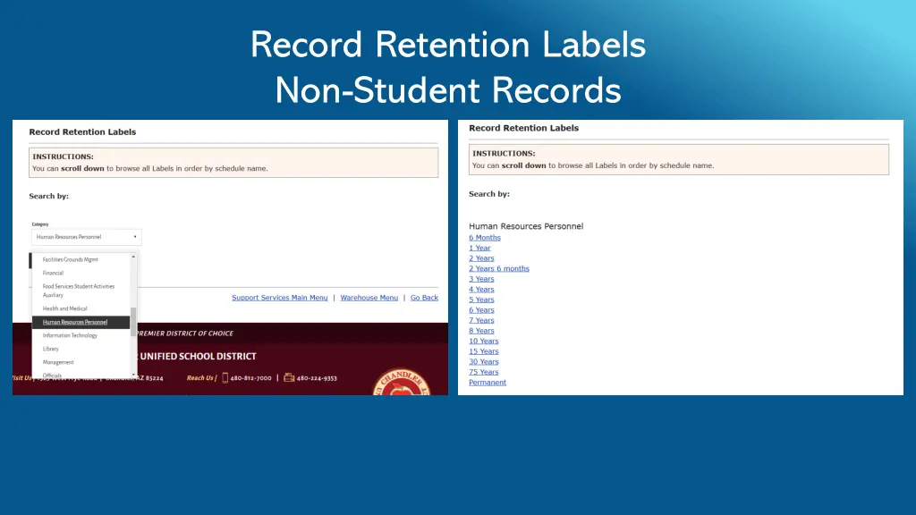 record retention labels non student records
