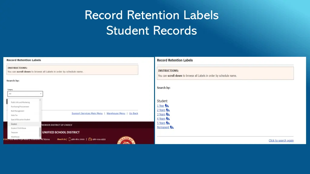 record retention labels student records