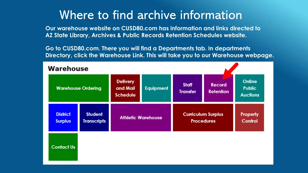 where to find archive information our warehouse