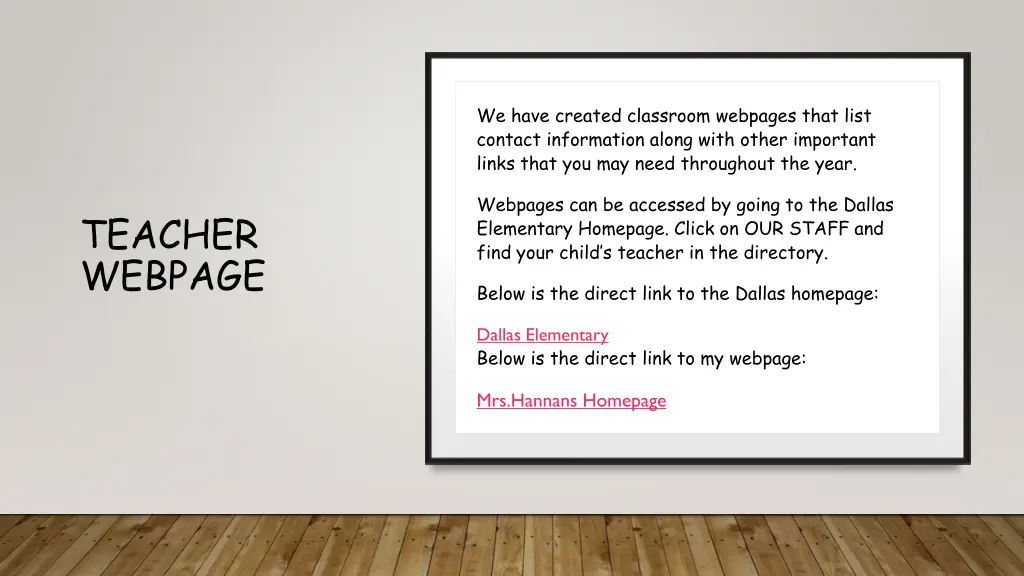we have created classroom webpages that list