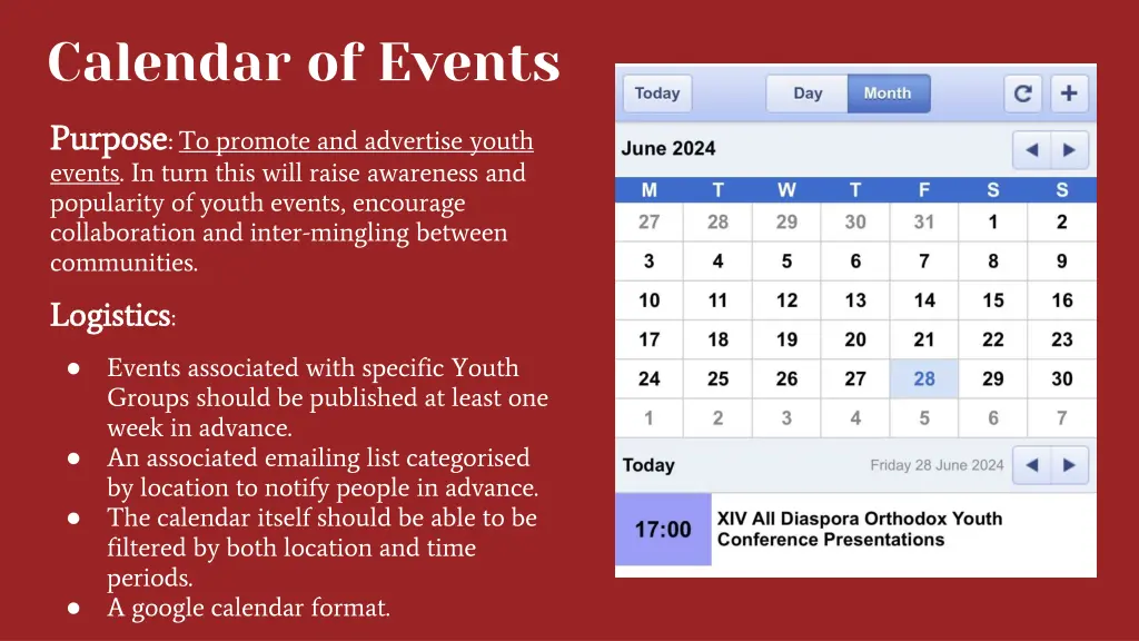 calendar of events