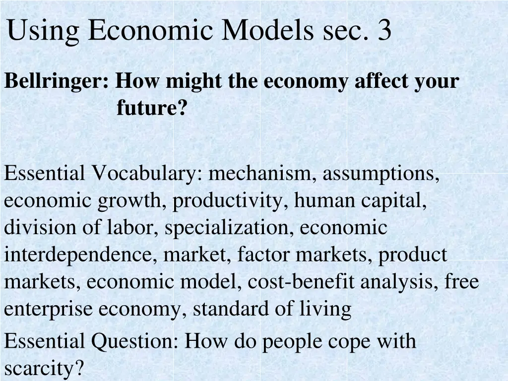 using economic models sec 3