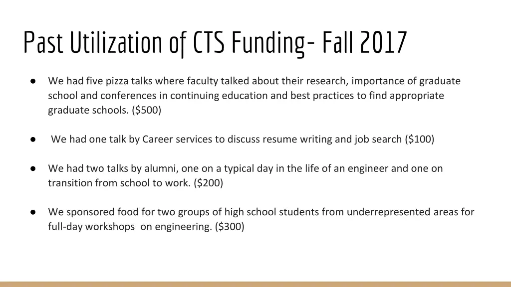 past utilization of cts funding fall 2017