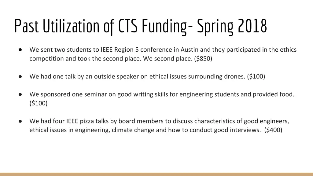 past utilization of cts funding spring 2018