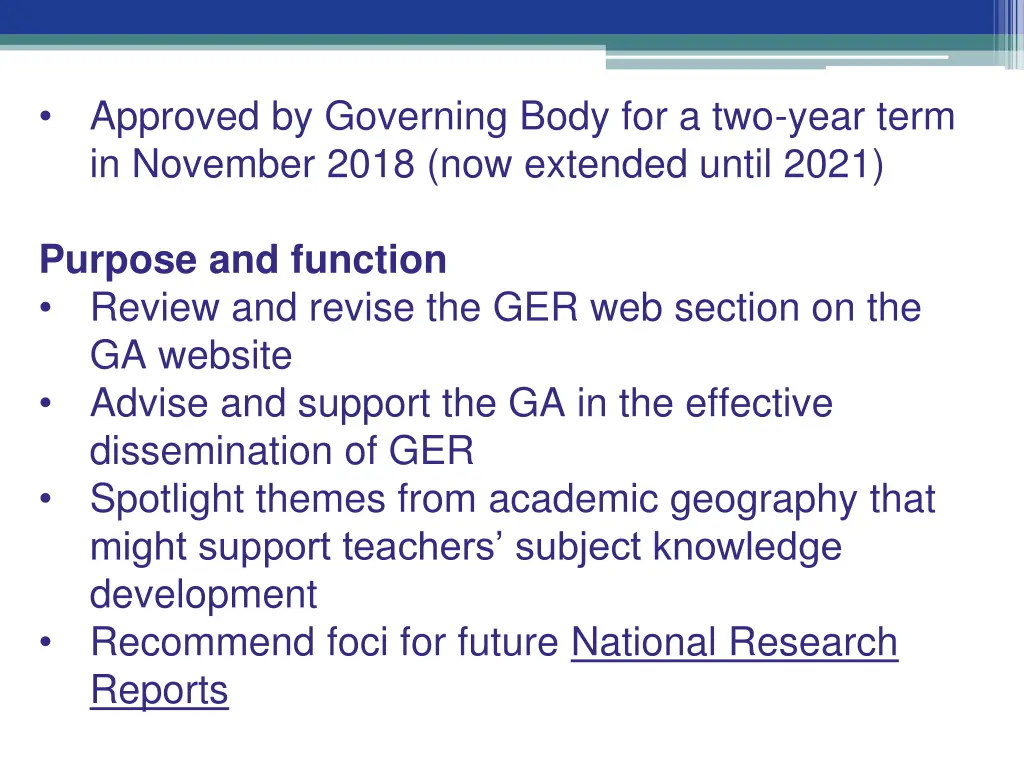 approved by governing body for a two year term