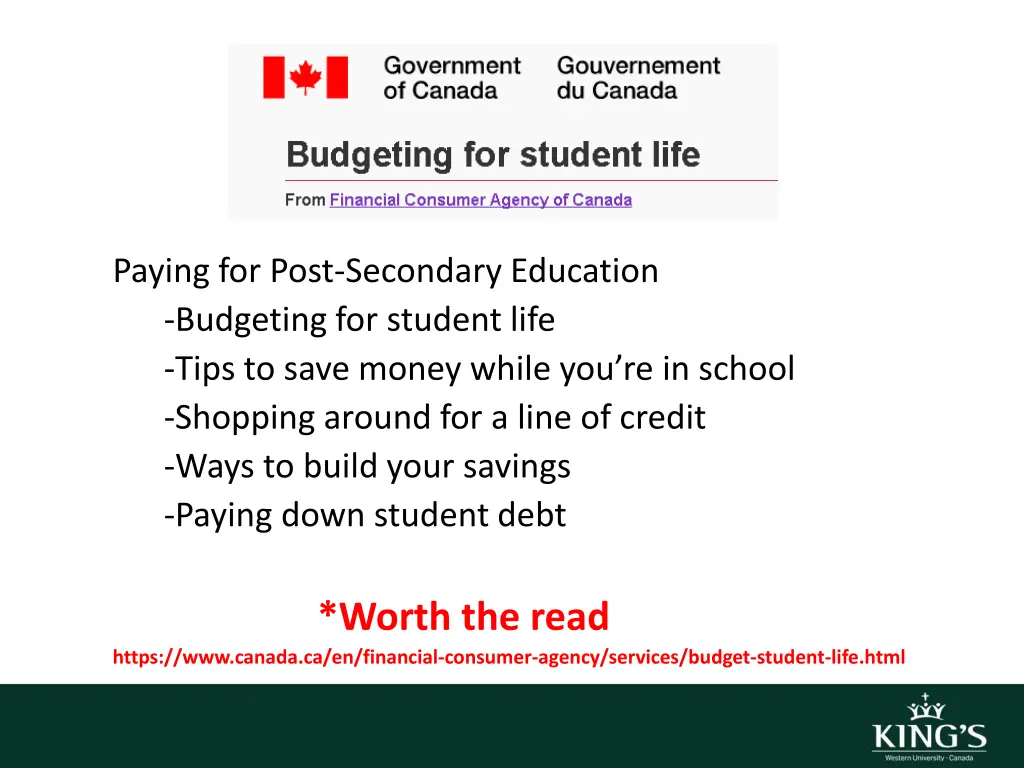 paying for post secondary education budgeting