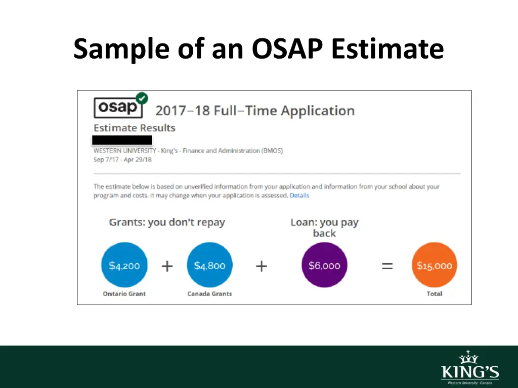 sample of an osap estimate