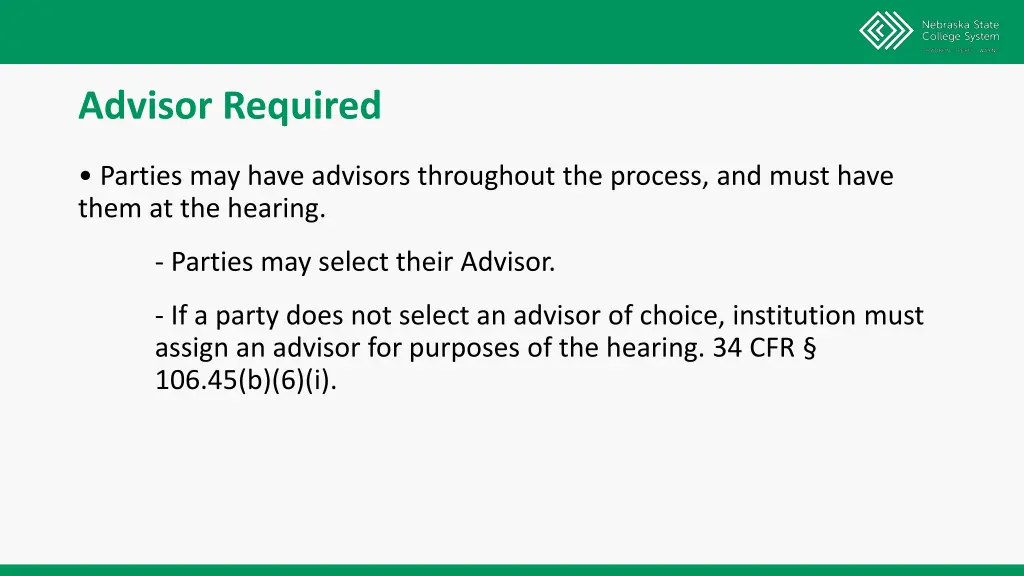 advisor required