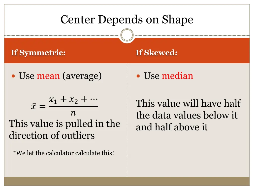 center depends on shape