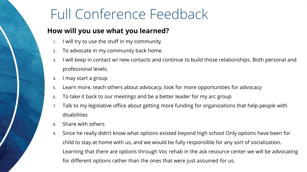 full conference feedback how will you use what