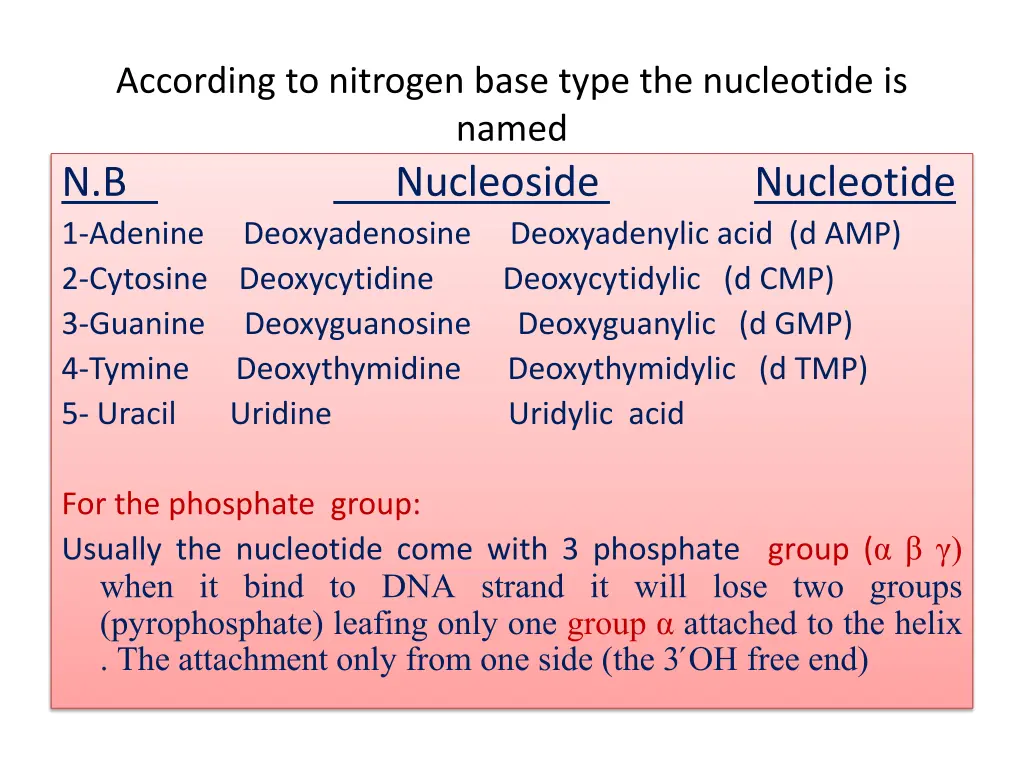 according to nitrogen base type the nucleotide