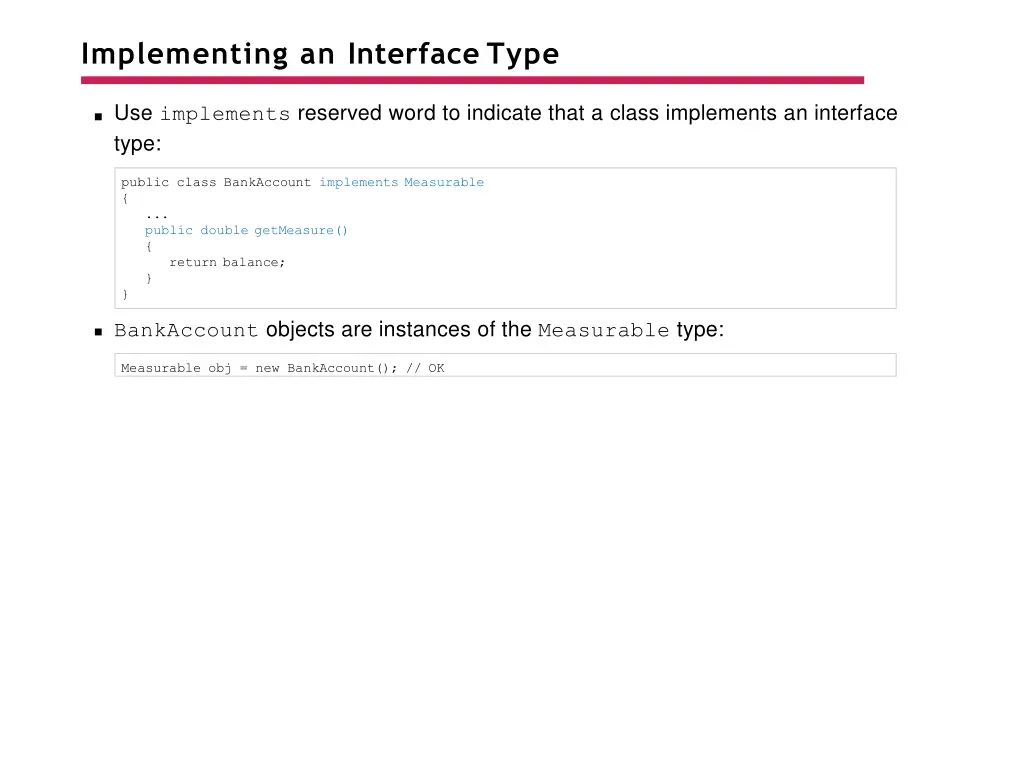 implementing an interface type