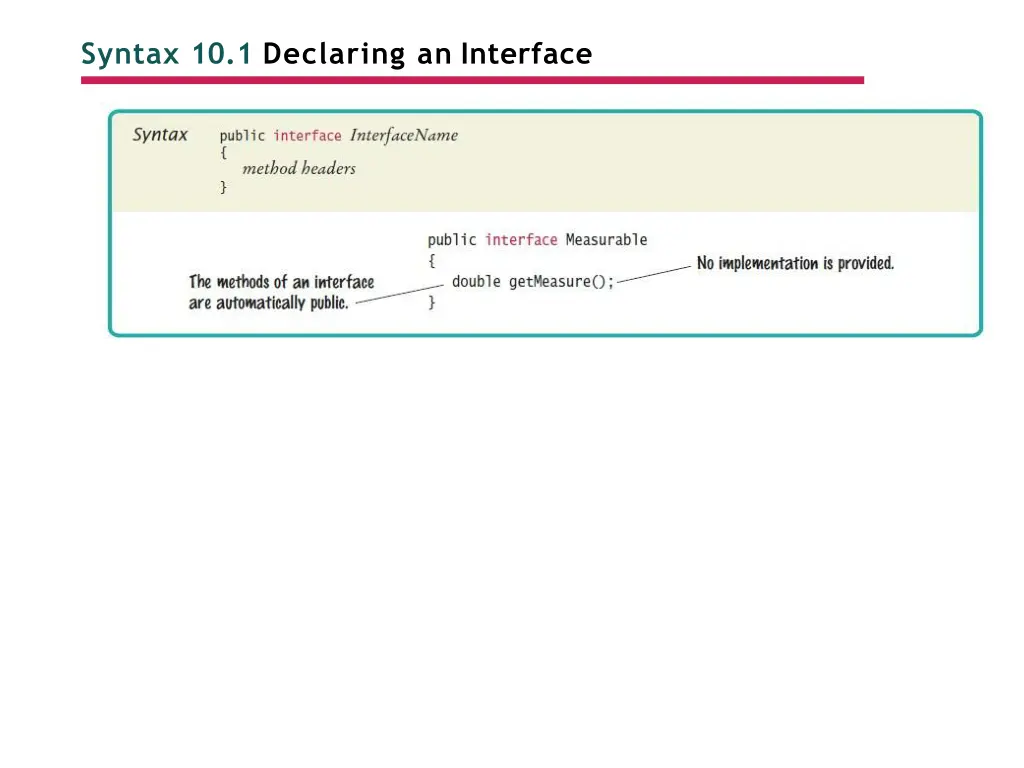 syntax 10 1 declaring an interface