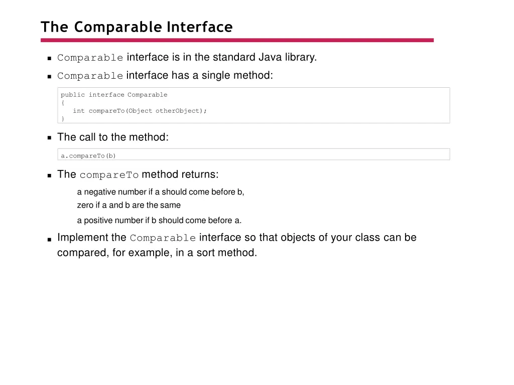 the comparable interface