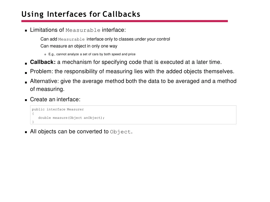 using interfaces for callbacks