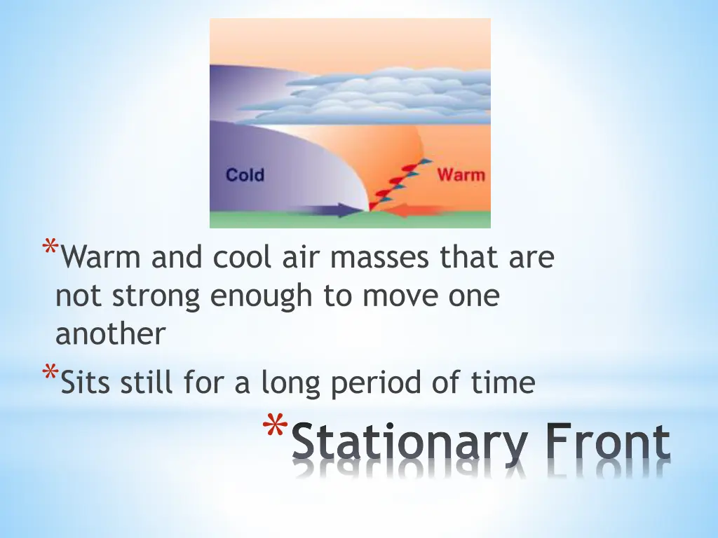 warm and cool air masses that are not strong