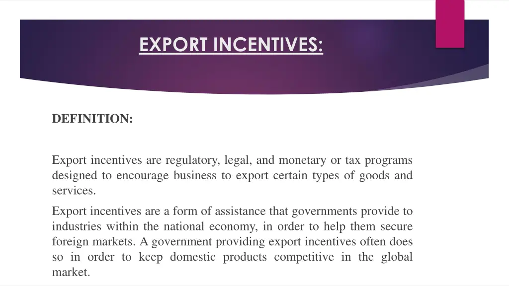 export incentives