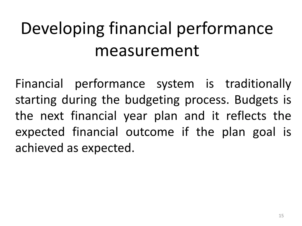 developing financial performance measurement