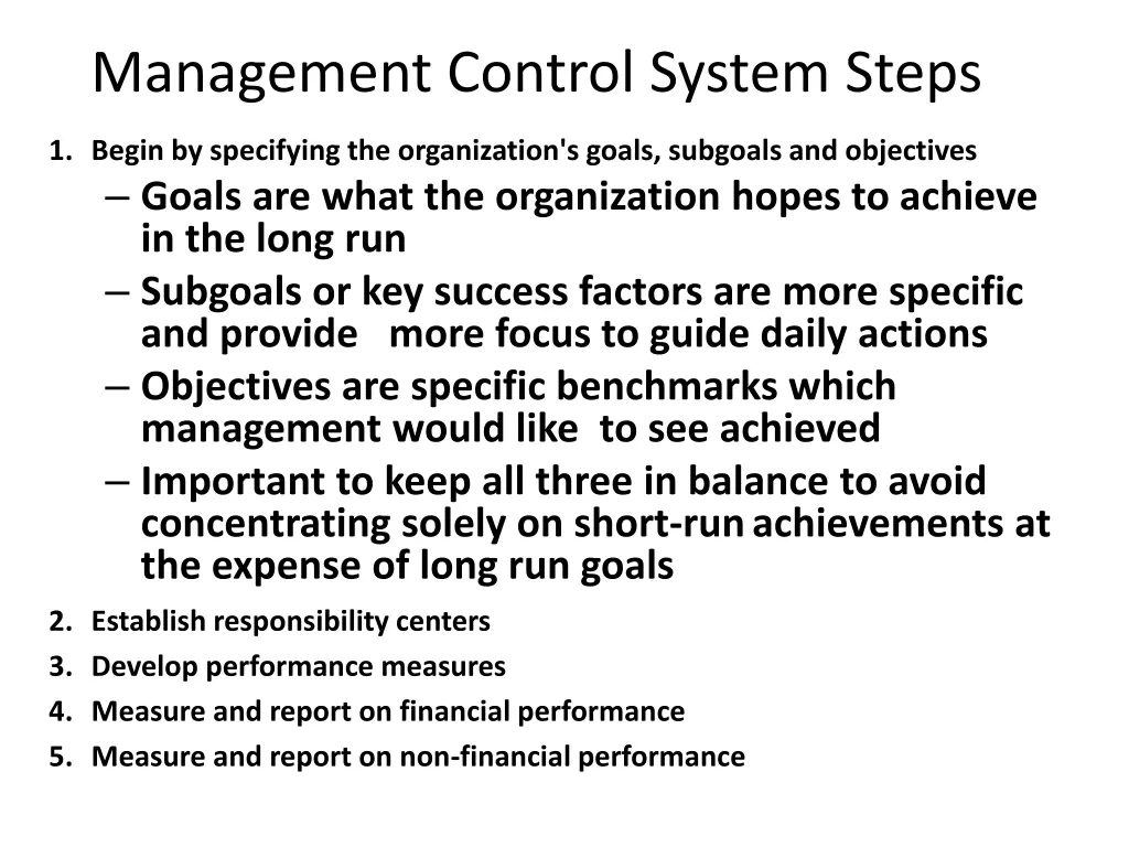 management control system steps