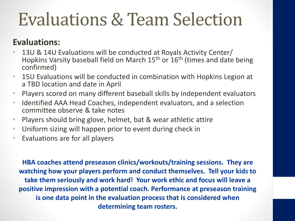evaluations team selection