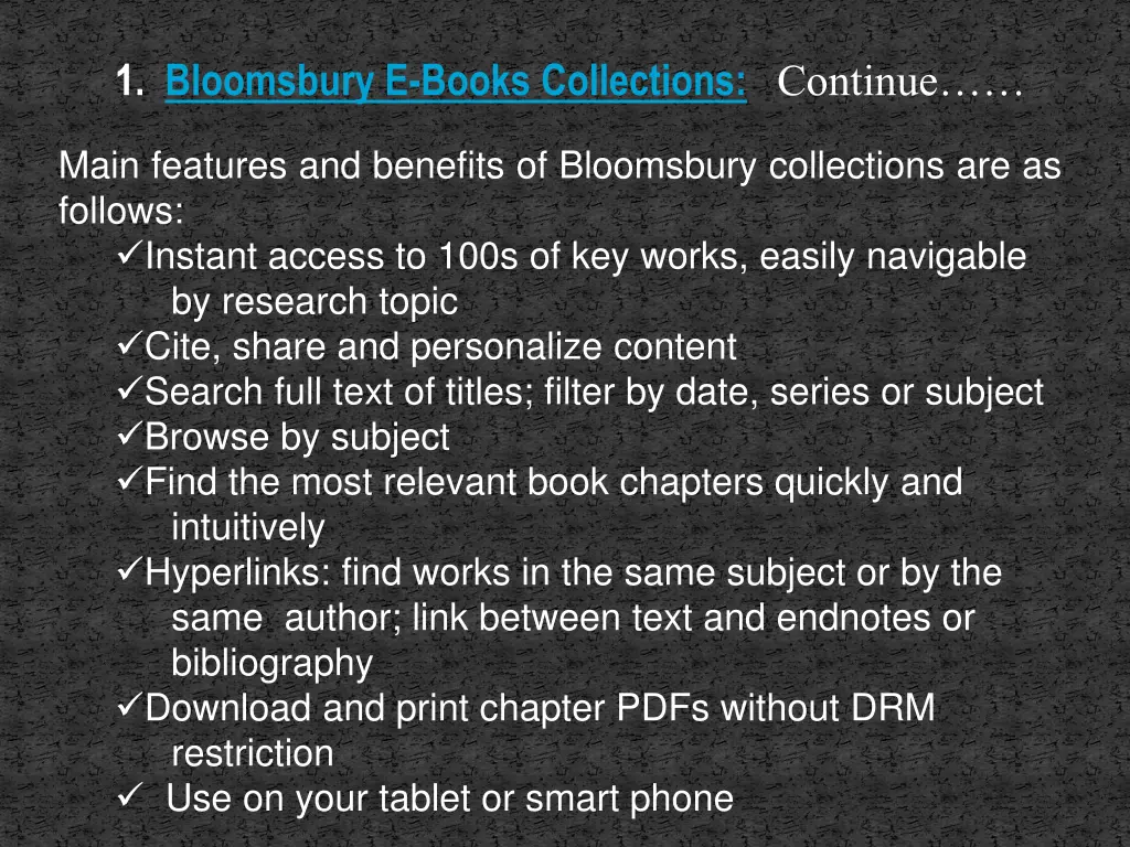 1 bloomsbury e books collections continue