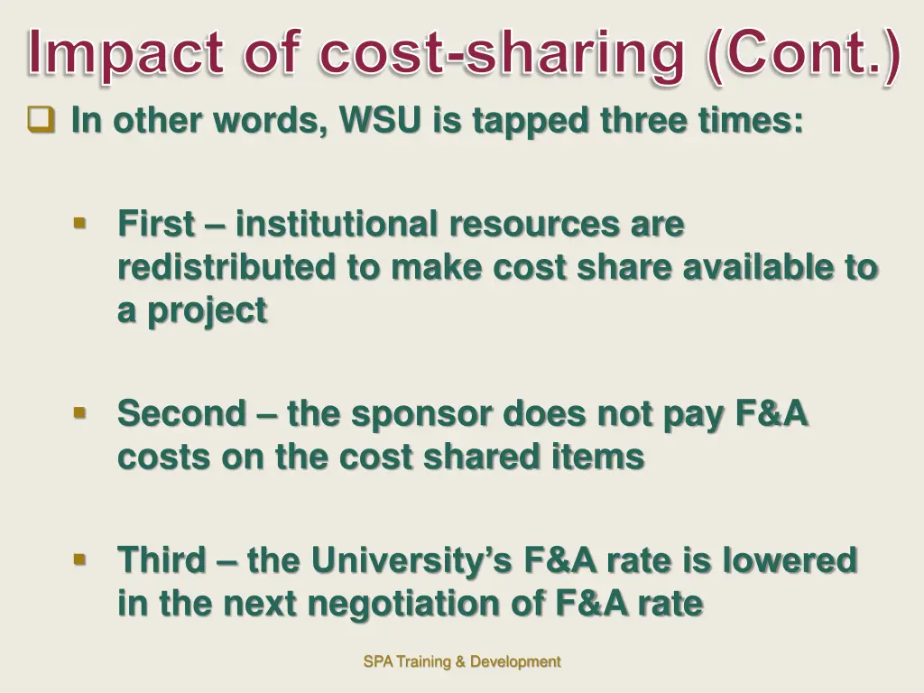 impact of cost sharing cont in other words