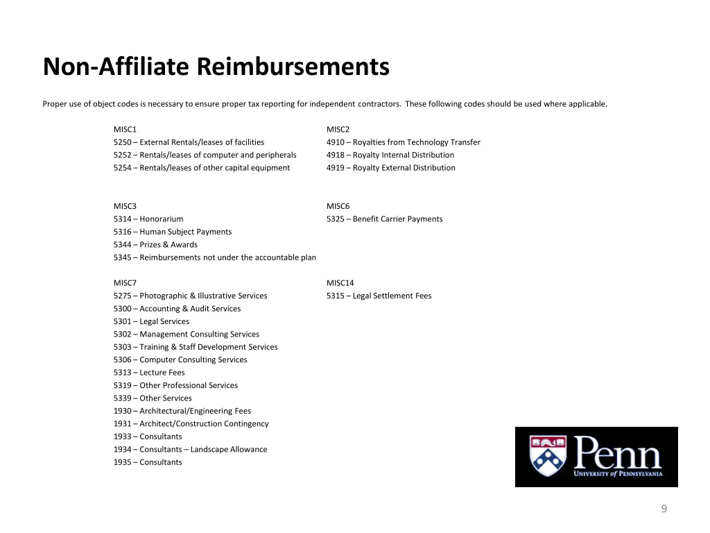 non affiliate reimbursements 8