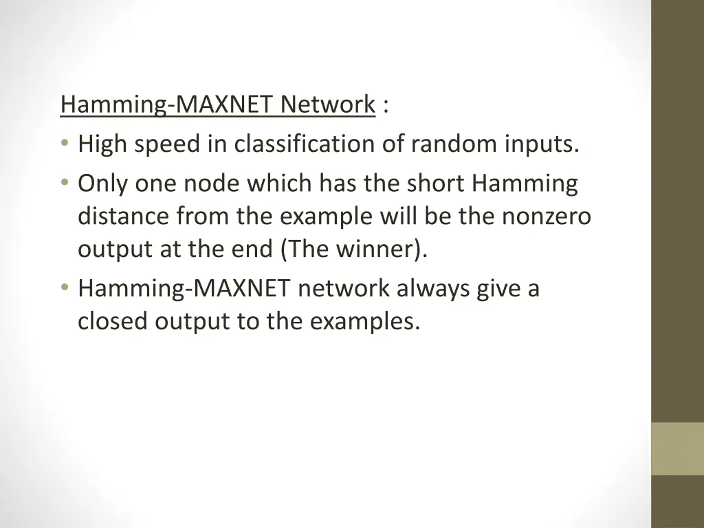 hamming maxnet network high speed
