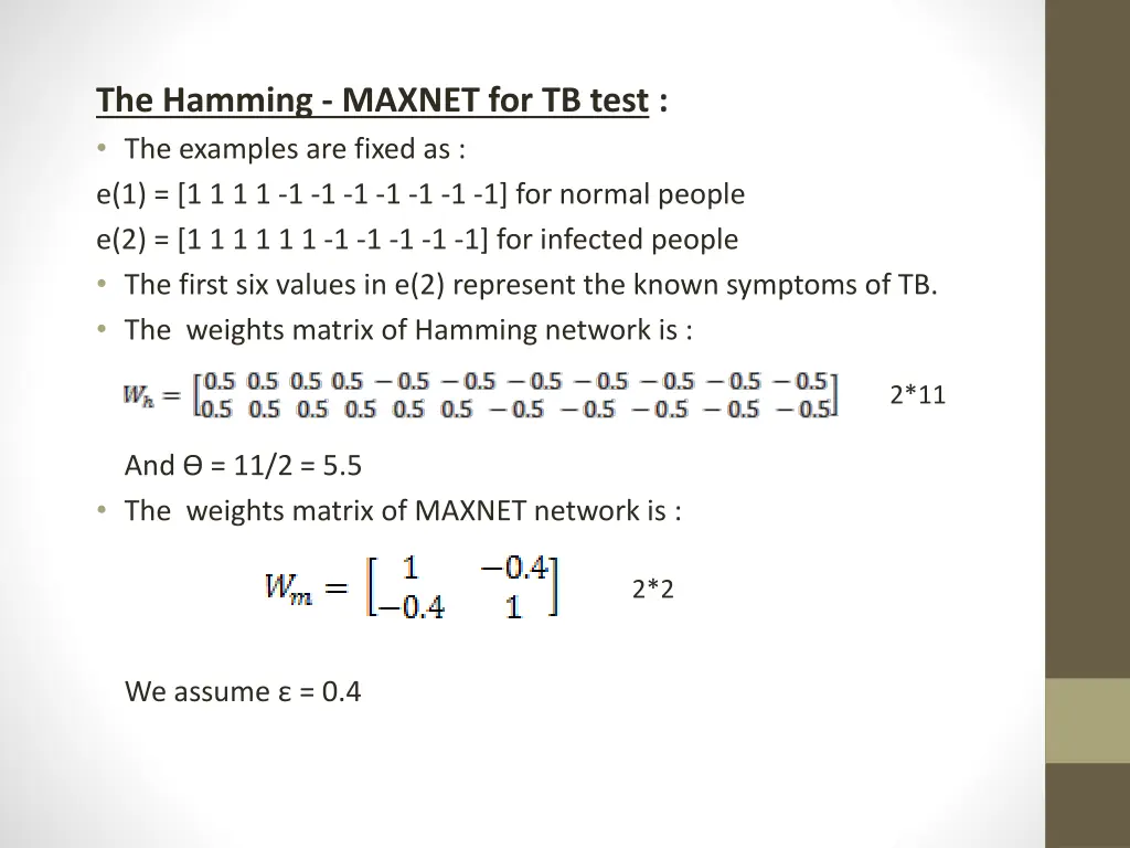 the hamming maxnet for tb test the examples