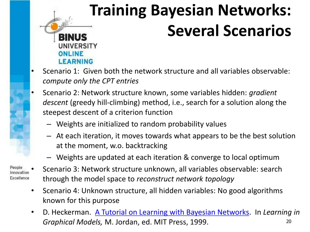 training bayesian networks several scenarios