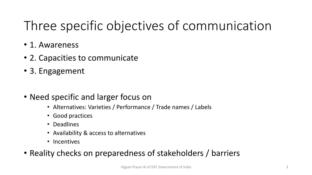 three specific objectives of communication