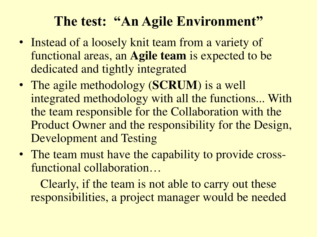 the test an agile environment